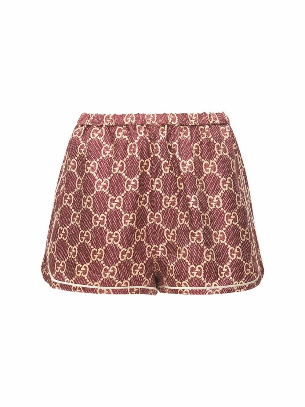 Gucci GG Logo Print Silk Twill Track Shorts Burgundy Cream Size XS NWT $1,400